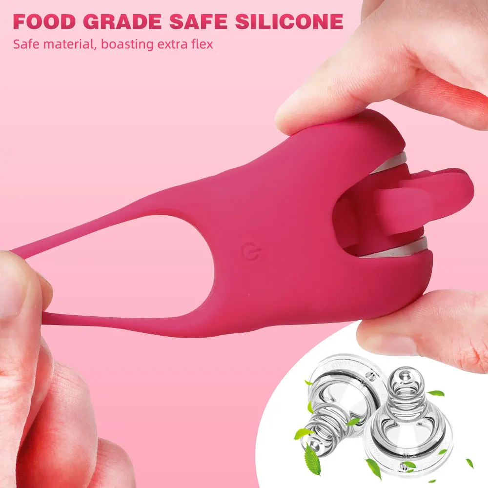 Silicone Penis Ring Delayed Ejaculation 10 Modes Rotating Tongue Licking Clit Stimulator Female Masturbator Cock Ring Sex Toys