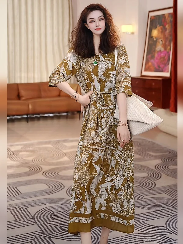 

Летнее платье Linda Sister High End Line, новая модная коллекция, ретро-стиль, модель AS5LYH63, с высокой талией, А-силуэт, миди, с цветочным принтом.