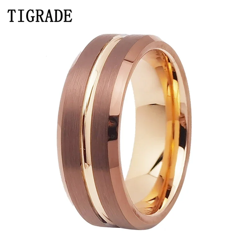 

Tigrade 6mm 8mm Tungsten Rings for Men Women Rose Gold Center Groove Brushed Finish Wedding Band Engagement Couple Ring Comfort