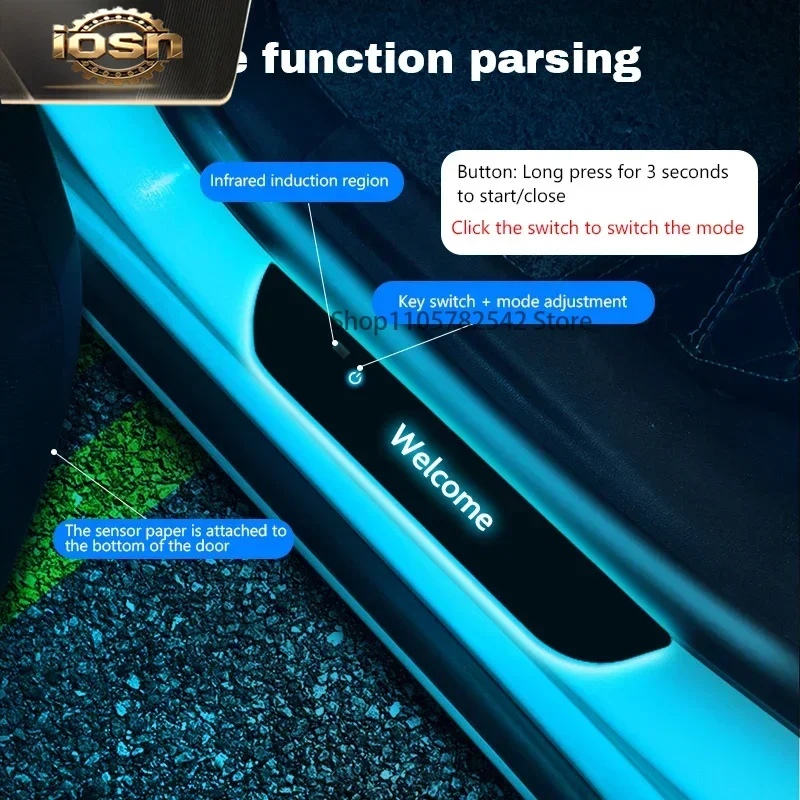 2/4pcsCar Customized Door Illuminated Sill Light Logo Projector Lamp USB Power Moving LED Welcome Pedal Scuff Plate Pedal Light