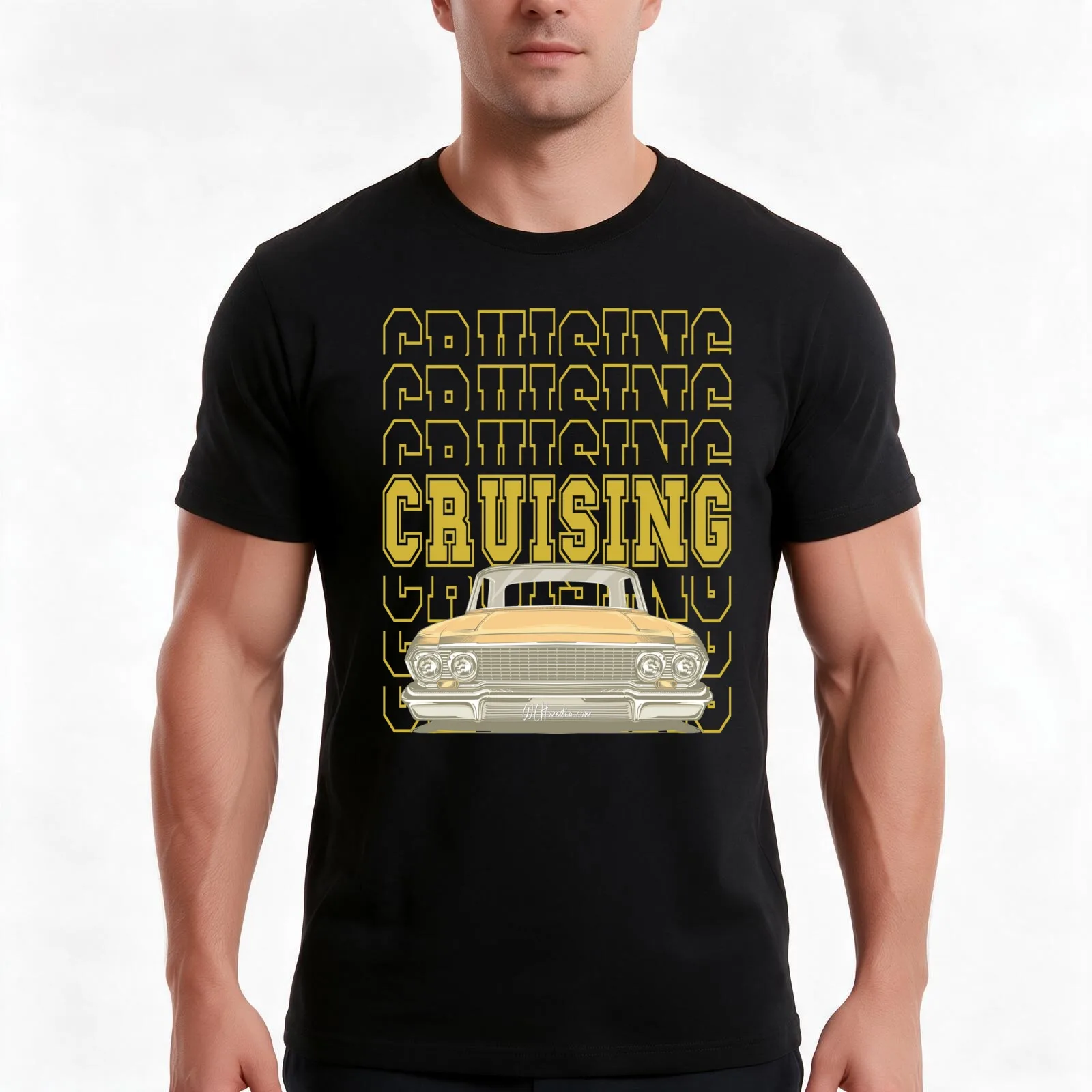 Cruising the Impala Lowrider Word Art T-Shirt, Summer Casual Cotton Tee, Oversized Streetwear Tops, Vintage Graphic Print