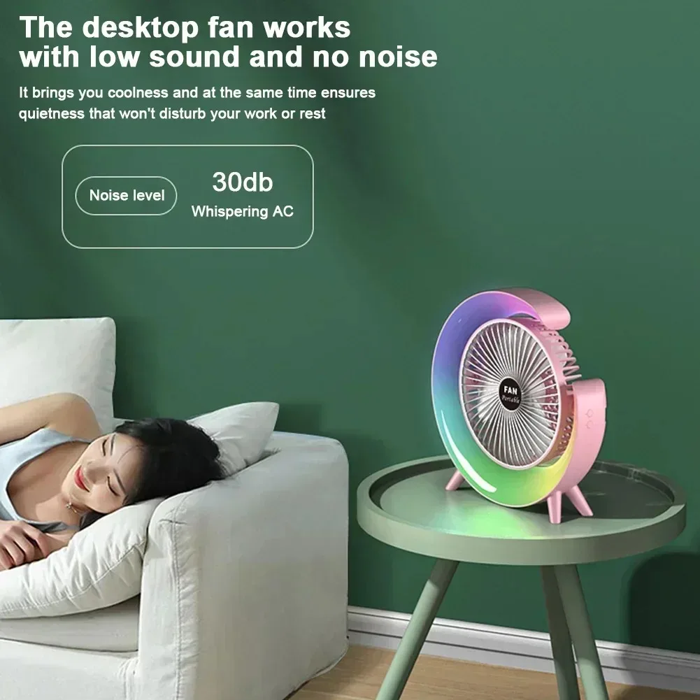 Xiaomi-ventilador portátil recargable por USB, miniventilador eléctrico silencioso de 7 colores, 180 °, ajustable, 3 velocidades, para acampar en