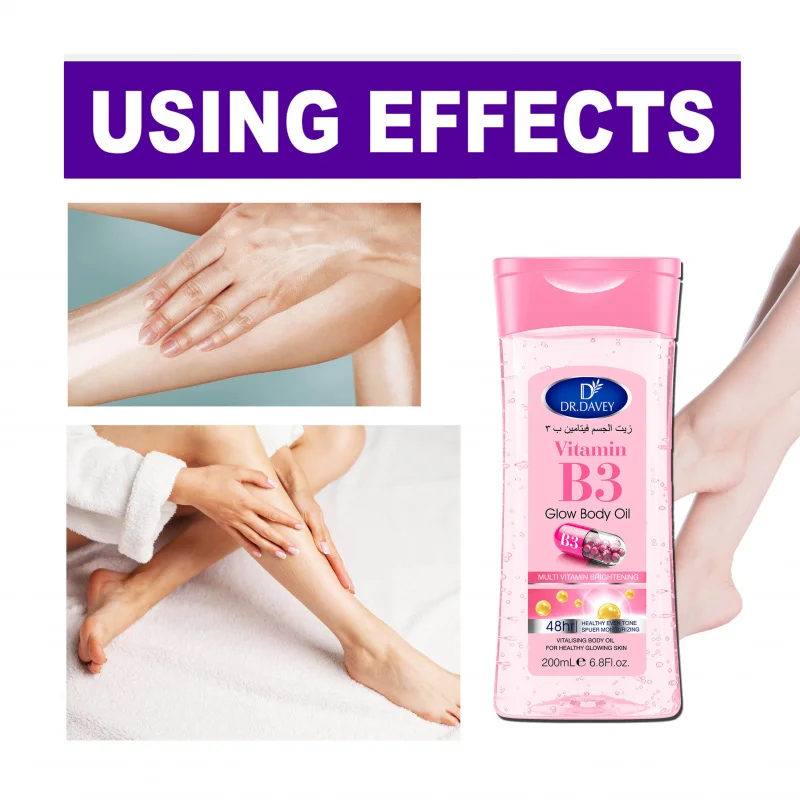 DR.DAVEY Vitamin B3 Glossy Body Oil 200ml Fluid Ounce Nourishing Massage Oil for All Skin Types Contains Glycerin Basic Function