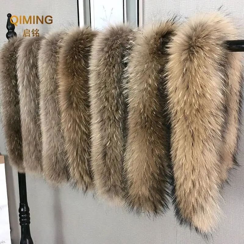

Winter Real Fur Collar Raccoon Luxery Scarf Furry Neck Warmer Women Men Fluffy Natural Fur Shawl Fur Trim Coat Hood Scarves