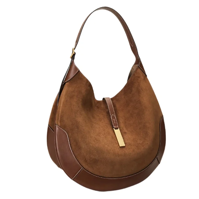 

Женская замшевая сумка-полумесяц в стиле ездовщика, сумка-тоут подмышку, сумка-пельмень, шикарная сумка через плечо