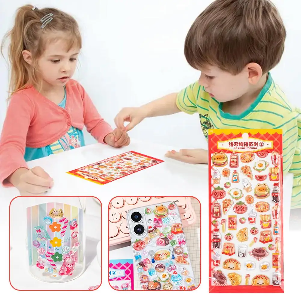 Pegatinas en relieve 3D reutilizables, pegatinas bonitas de sushi y dulces, decoración de papelería, pegatinas para álbumes de recortes, regalo para niños