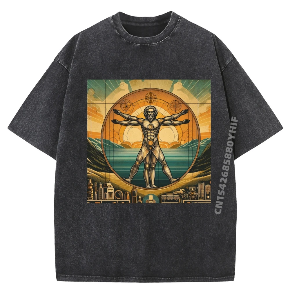 

Vitruvian Man Vinci Tops Tees Graphic T Shirt Funny Tees Mens Retro Washed T Shirts Latest Printed Clothes