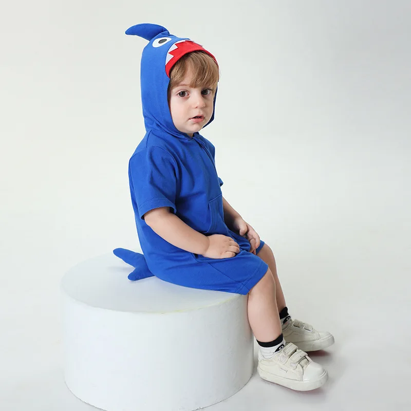 Lovely Kigurumis Shark Clothes Baby Girls Romper Bodysuit Cotton Hooded Infant Boys Toddler Onesie Cosplay Baby Zipper Jumpsuits image 4