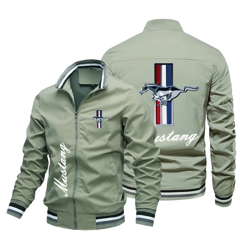 Lente En Herfst Herenjack, Mustang Motorfiets, Bedrukt Motorjack, Heren Casual Windjack, Sportkleding Mode Top