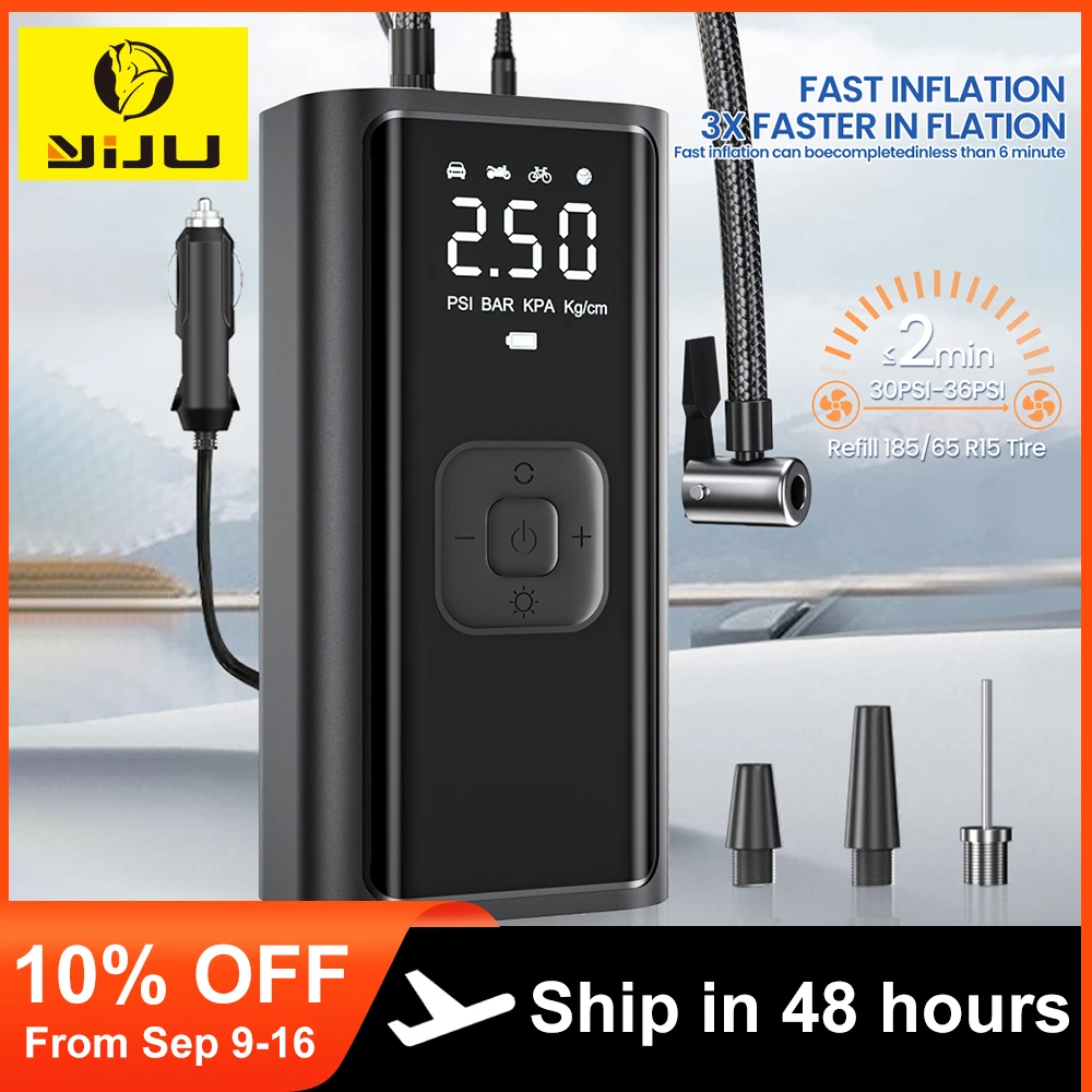 Portable Car Tire Inflator Fast Air Compressor with Accurate Pressure - Quick Inflation for Motorcycle/ Bicycle/ E-bike/ Ball