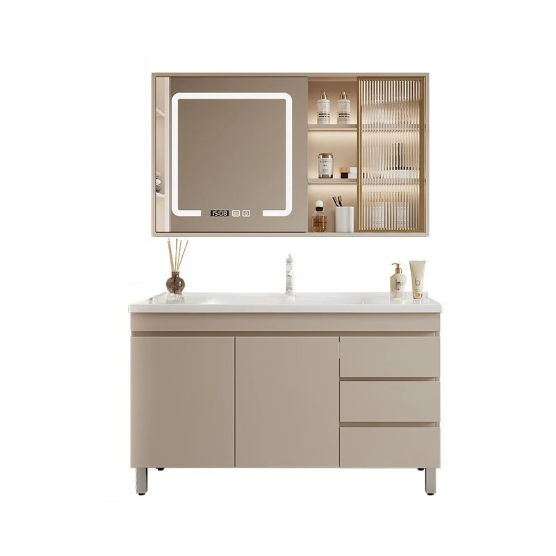 Solid Wood Bathroom Cabinet Combination Integrated Ceramic Basin Washbasin Toilet Smart Mirror Cabinet Hand Washbasin Cabinet Co