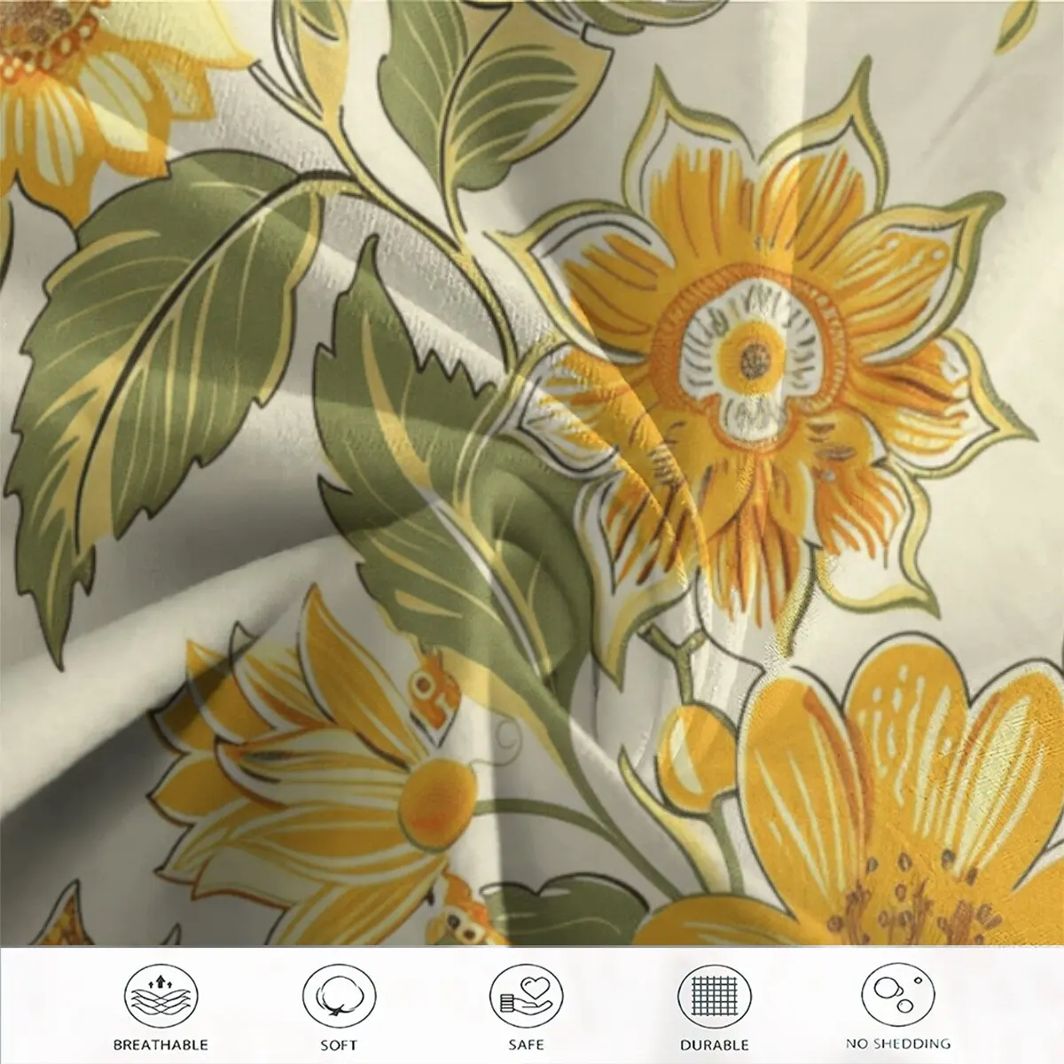 Ensemble de couette en duvet de chrysanthème doré, housse de couette imprimée feuilles vertes, taille extra large, ensemble 3 pièces avec 2 taies pour vêtements