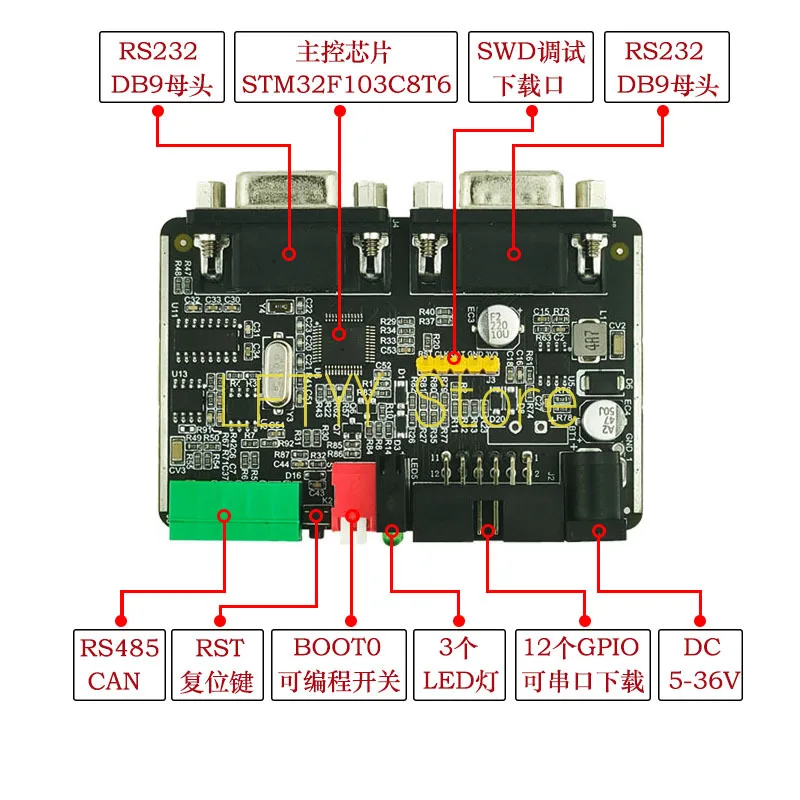 STM32F103C8T6 Development Board Multi-channel RS232/RS485/CAN/UART Dual Serial Port ARM Microcontroller