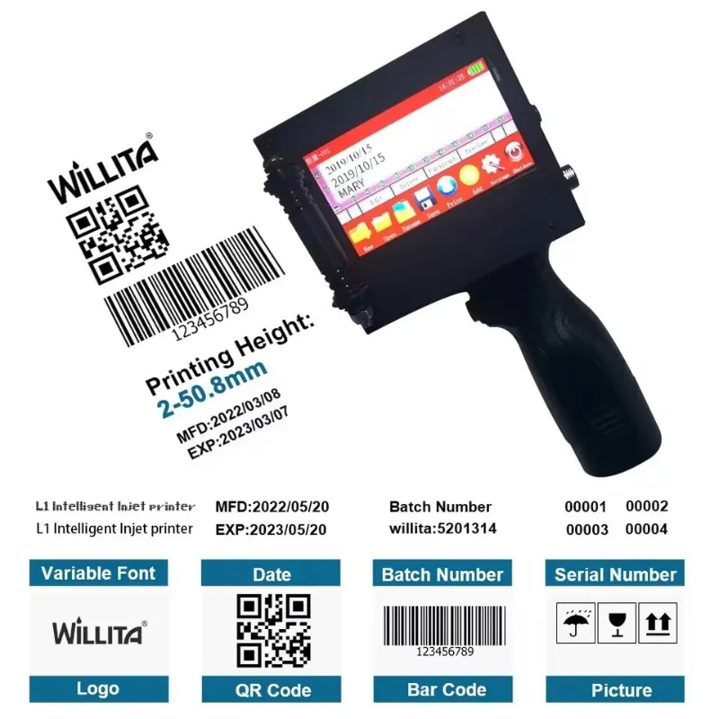 Willita 620-2C 5cm 50.8mm Portable Hand Jet Printer, Handheld Inkjet Coder for Carton Box Barcode Printing - view 4