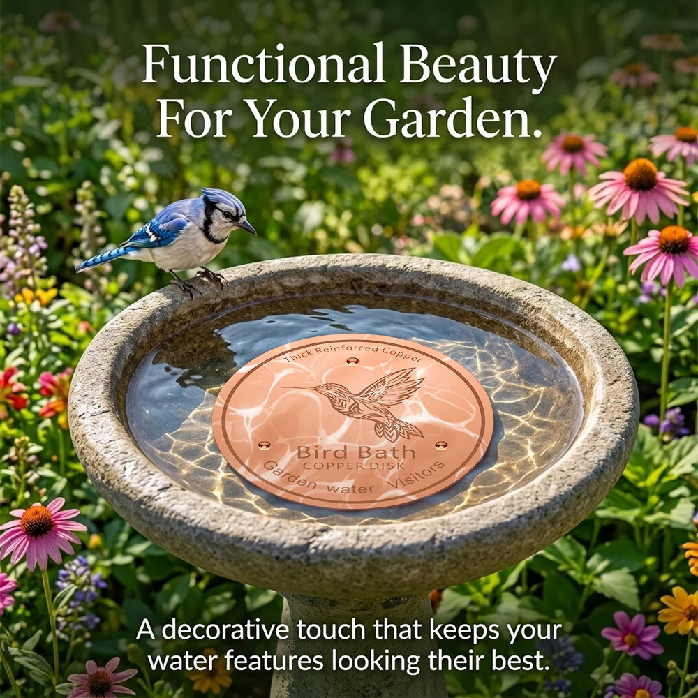 Thick Reinforced Copper Bird Bath Disk with Hummingbird Pattern for Garden Water Features Decor