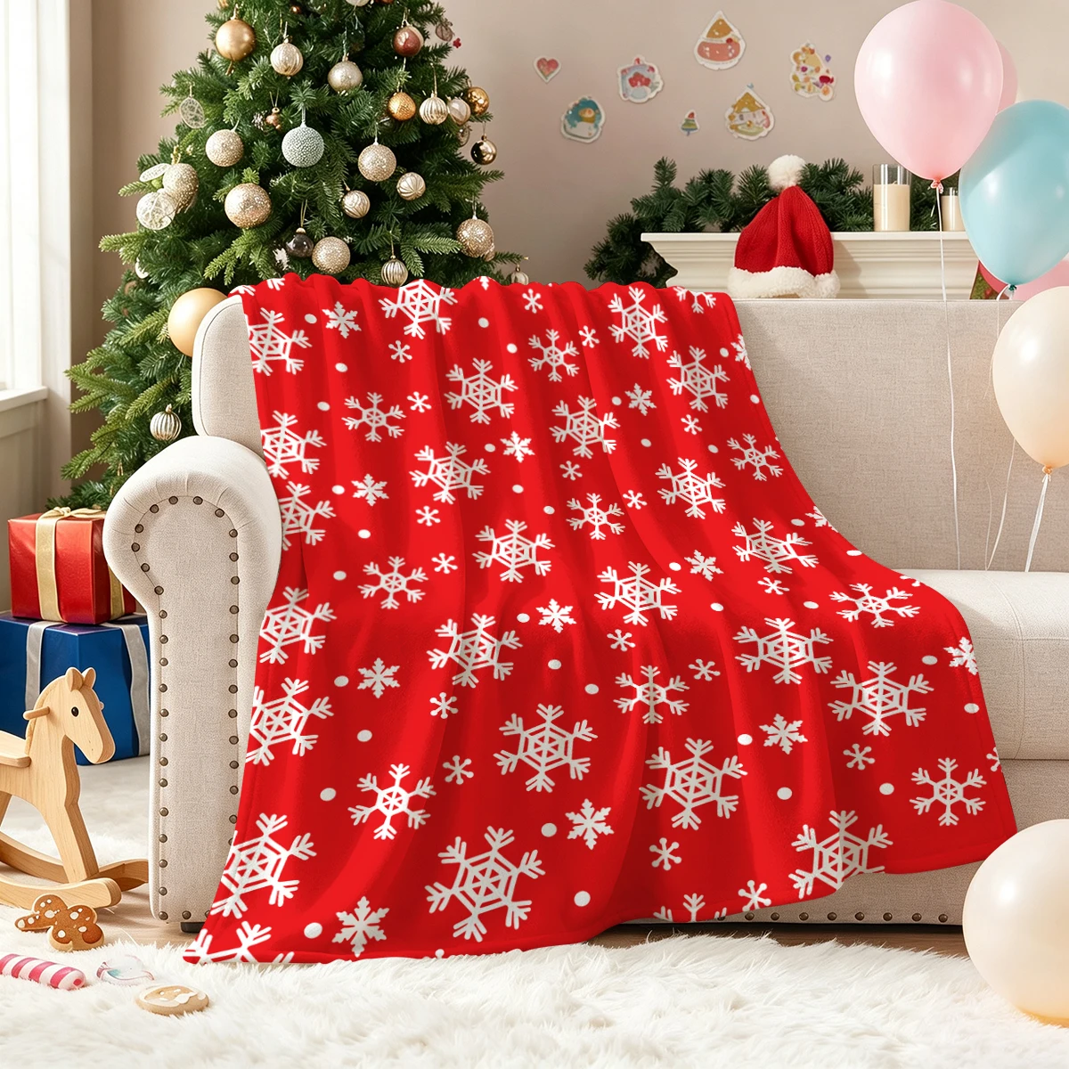 1pc Christmas Snowflake Throw Blanket, Snow Print Soft Flannel Blanket for Sofa Bed, Office Nap Blanket, Holiday Home Decor Gift