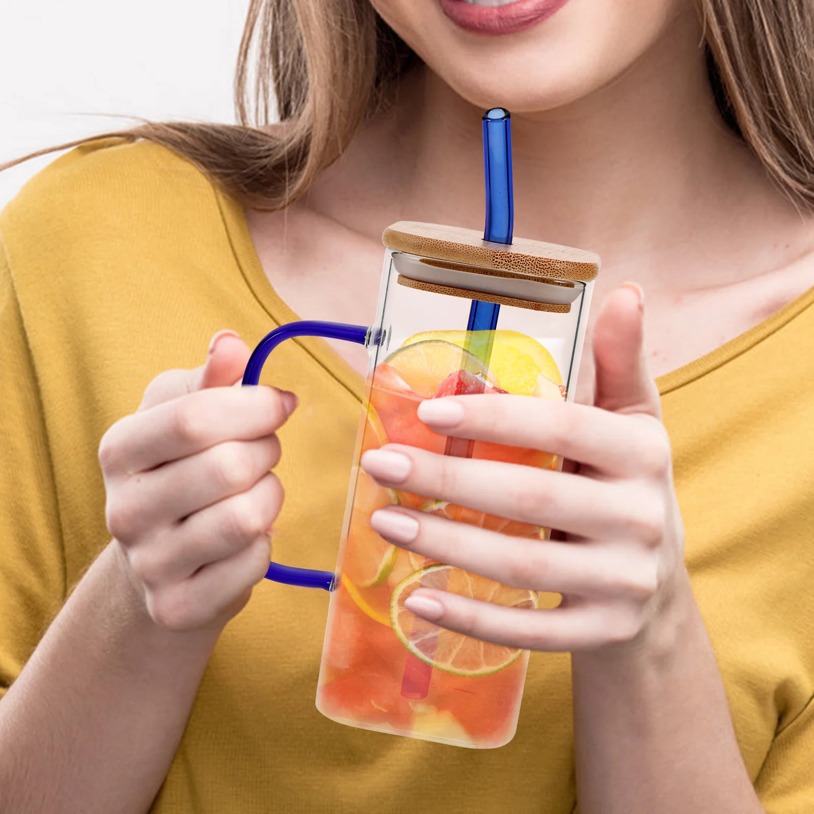 

1 Set Cup Bamboo Lid Glass Straw Tumbler For Coffee Tea Milk Juice Iced Coffee Water Drinking Clear Design Kitchen Bar Office