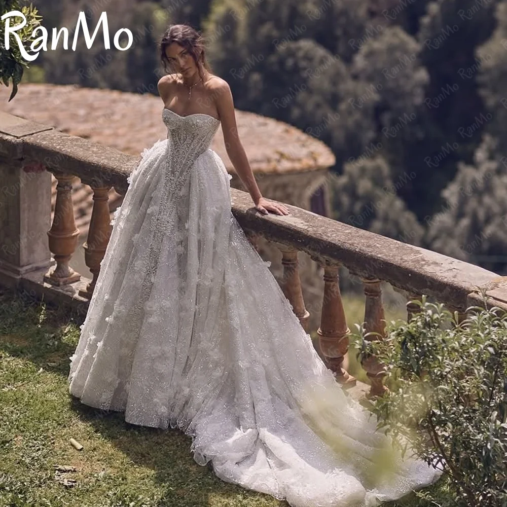 

Ranmo Exquisite New A-line Wedding Dress Sweetheart 2025 Bridal Gown Lace Sleeveless Customized Vestidos De Novia Sweep Train