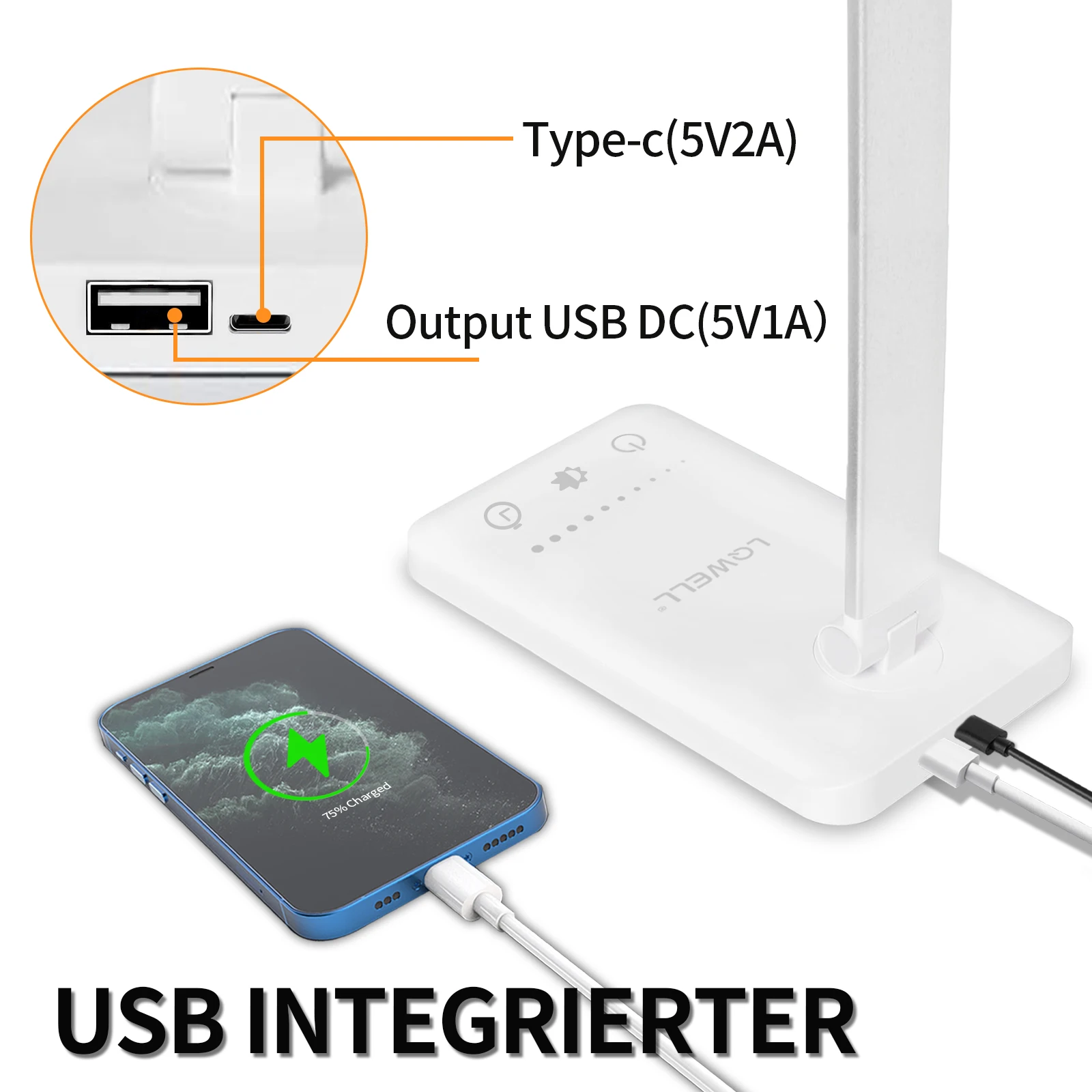 Imagem -05 - Lqwell-led Desk Lamp com Carregamento Usb Eye-friendly Abajur Material Metálico Regulável Cores e 10 Níveis de Brilho