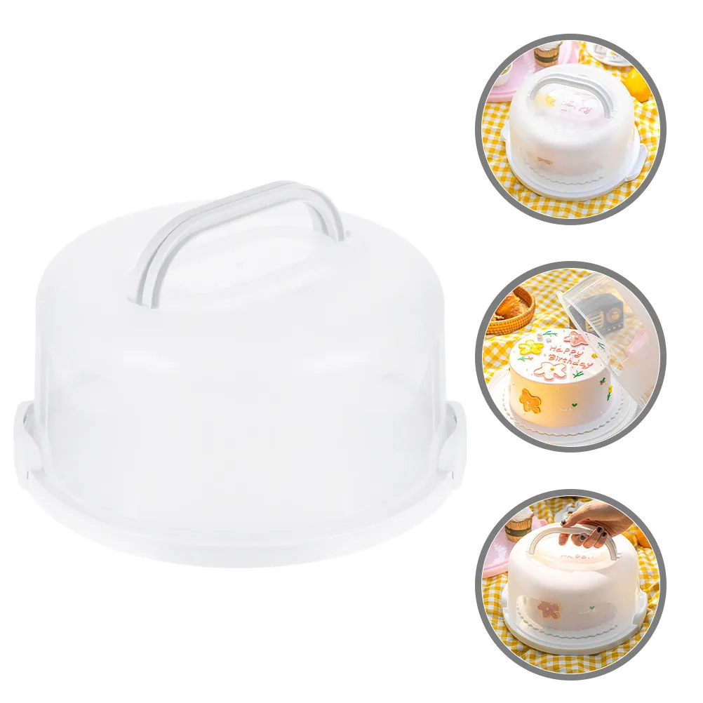 

Round Cake Carrier Box with Lid Handheld Design Reusable PP Material Fresh Keeping Transparent Dome for Dessert Transport Baking