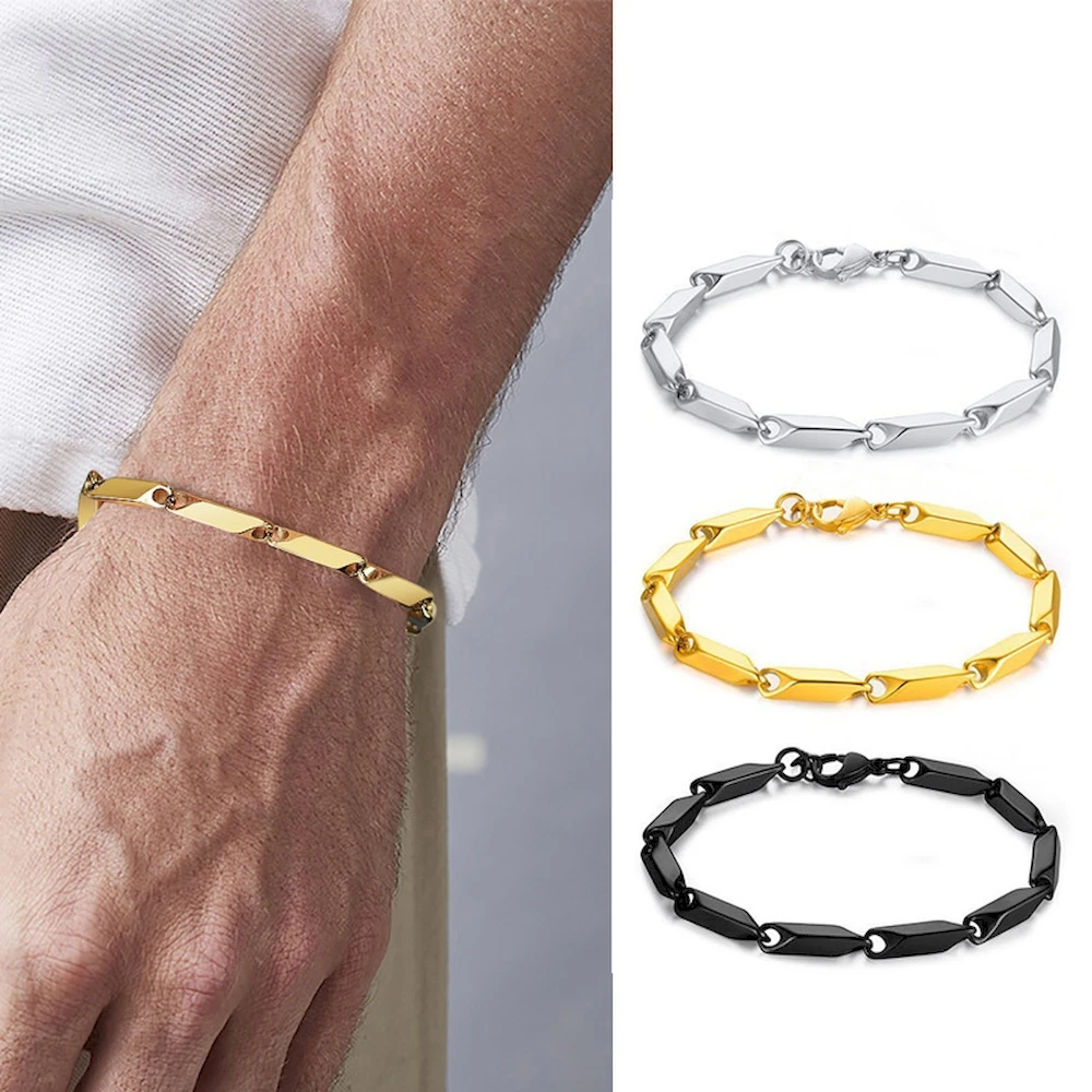 Stainless Steel Rhombus Bamboo Chain Bracelet 2/3mm Wide 19/21/23cm Length Silver Color Men Women Waterproof Hand Jewelry