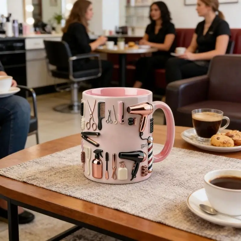 Artistic Hair Salons Themed Mugs High Quality Ceramic Materials Elegant Hair Studio Cup 11oz And 15oz Size 