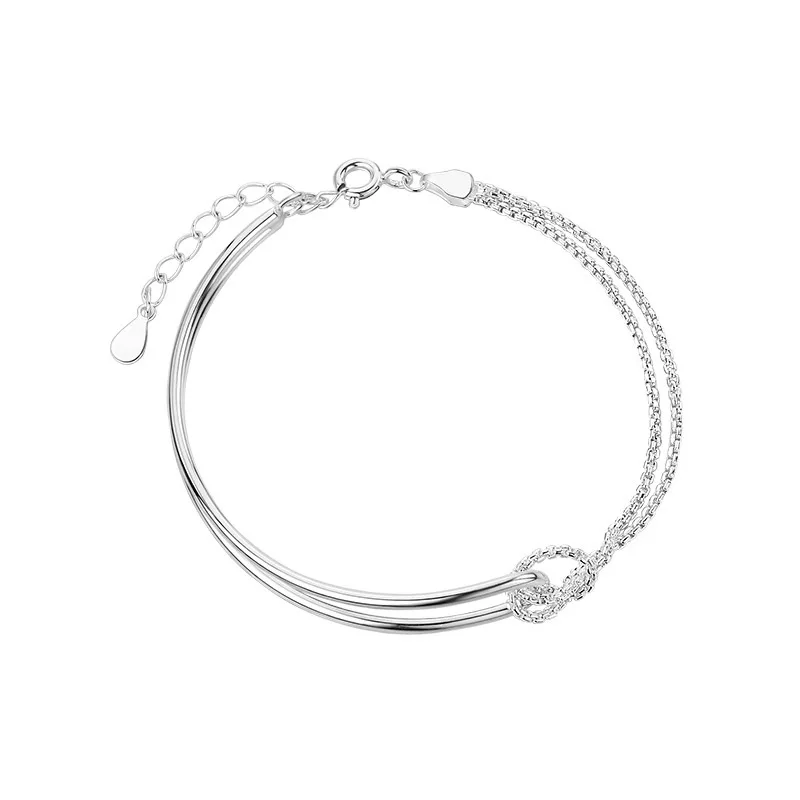 Exquisite Simple 925 Sterling Silver Asymmetrical Chain Knotted Hollowed Bracelet for Women Girls Korean Jewelry Accessory Gifts view 5
