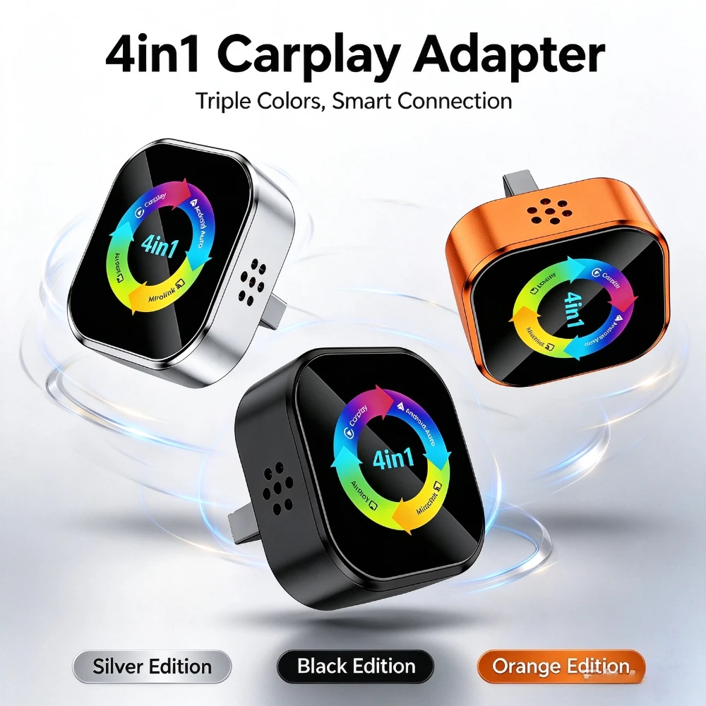 4in1 Wireless Carplay Adapter 2026 Upgrate for Apple/Android Mirror Link Screen USB Plug Play Smart Car System Carplay Wireless