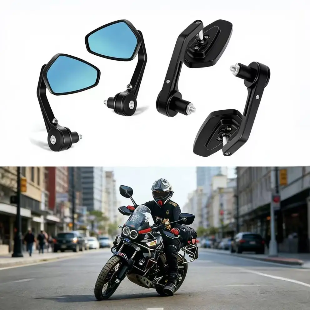 Universeller 7/8-Zoll-Motorrad-Lenkerendenspiegel - Verstellbarer Seitenspiegel für Cruiser, Cafe Racer, Street Bike