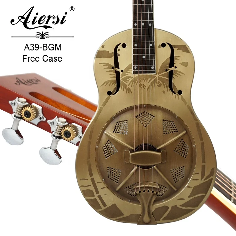 

Aiersi Brand Wholesale Metal Body Resonator Guitar Single Cone Biscult Bridge Vintage Brass Blues Acoustic Guitar
