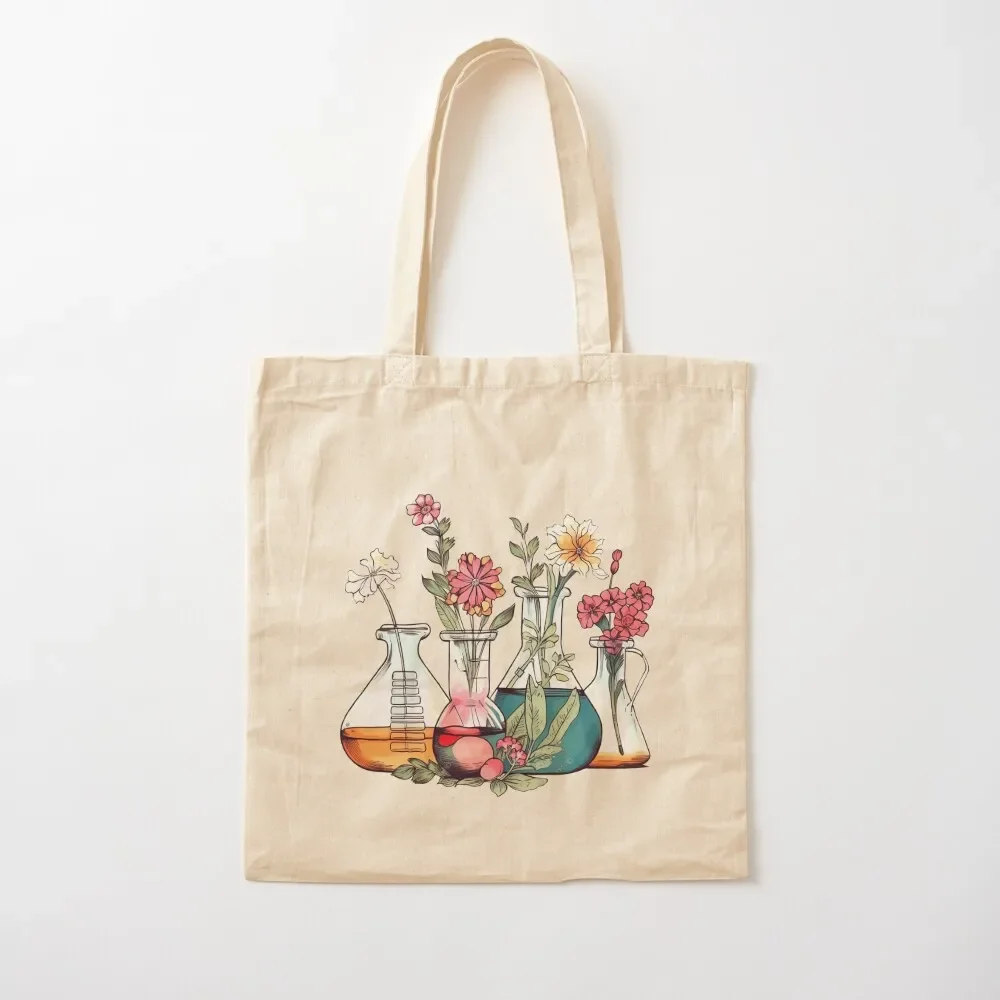 

Science Teacher, Chemistry Teacher Floral Beakers Laboratory Equipment Design Tote Bag shopper bag woman canvas tote Tote Bag