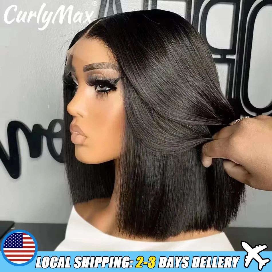 200% Brazilian Bone Straight Short Bob 13x4 Lace Frontal Human Hair 13x6 HD Transparent Lace Front 5x5 Closure Bob Wig For Women