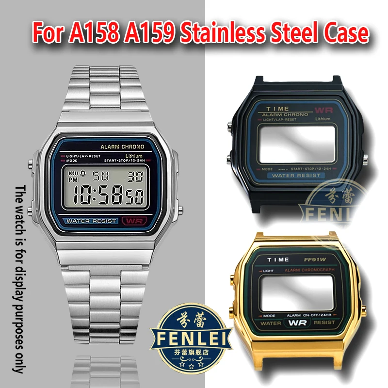 Case For Casio electronic Watch small square A158 A159 F-91 A168 Men Modified Stainless steel Watch Mineral glass Tool screw