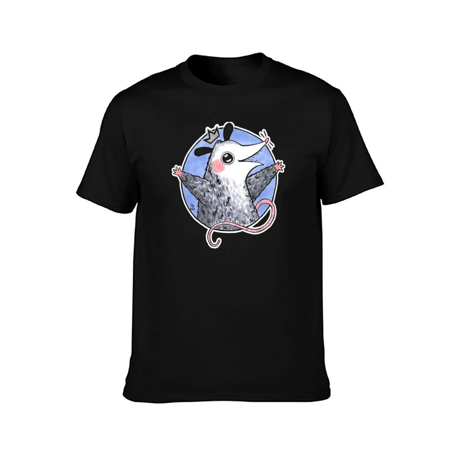 Opossum King T-Shirt, Summer Casual Cotton Tee, Oversized Streetwear Tops, Vintage Graphic Print, Loose Fit Short Sleeve