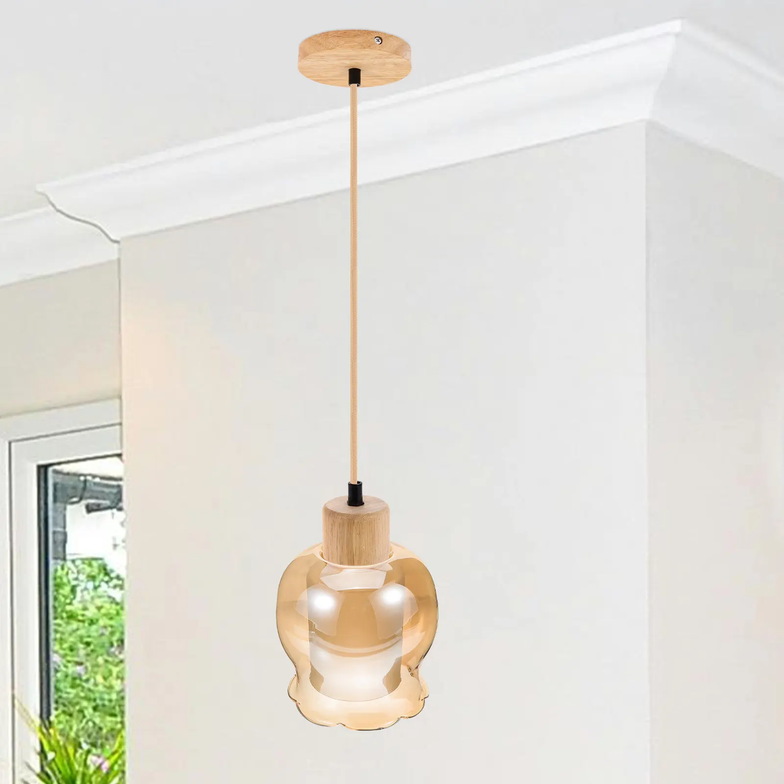 Solid Wood Pendant Light Socket Lamp Holder Base Screw-in Bulb Holder Easy Install Home Kitchen Bedroom Shop Light Fixture Parts