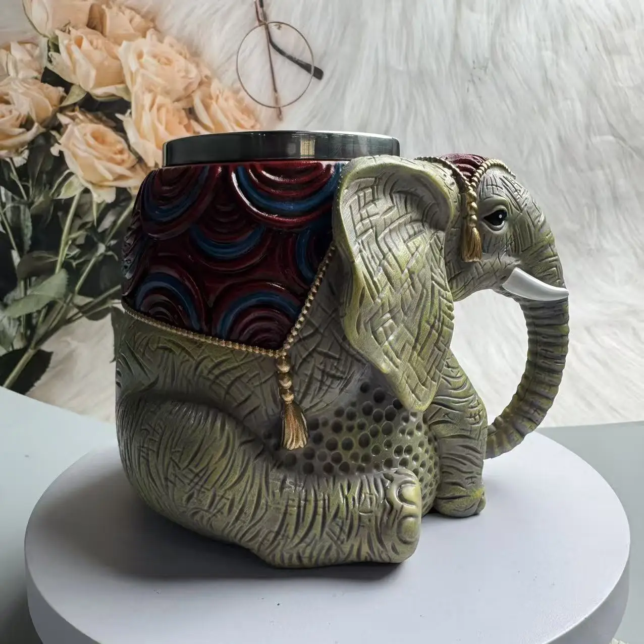 Creative Elephant Resin Mug Stainless Steel Liner Animal Shape Coffee Cup Home Office Decor Gift