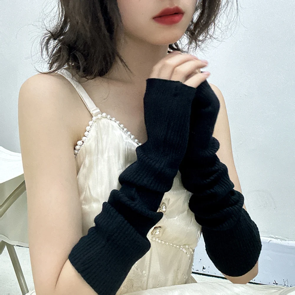 Manoplas sin dedos Y2K para mujer, guantes tejidos, guantes de Anime para Cosplay, calentadores de brazos de invierno, manoplas de punto Punk gótico Harajuku