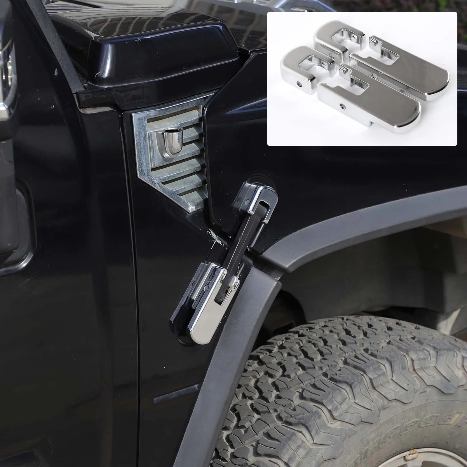 ل هامر H2 2003-2009 غطاء محرك السيارة مفصلات الجانب الأيسر والأيمن ملحقات خارجية قفل غطاء مزخرف بديل سبائك الألومنيوم #2