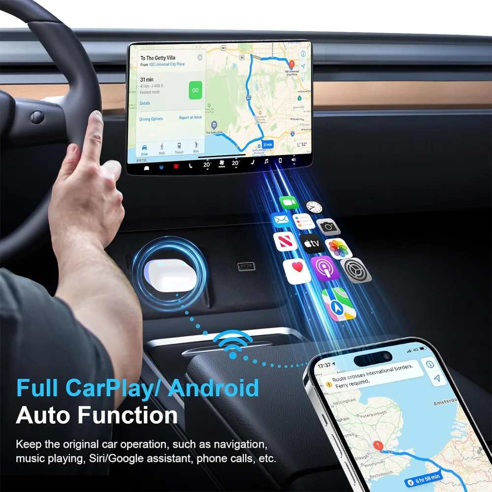 محول Carplay لاسلكي صغير السرية ومحول Android Auto بدون تأخير صندوق فيديو للسيارة دونغل للسيارات من عام 2016 USB a Type C