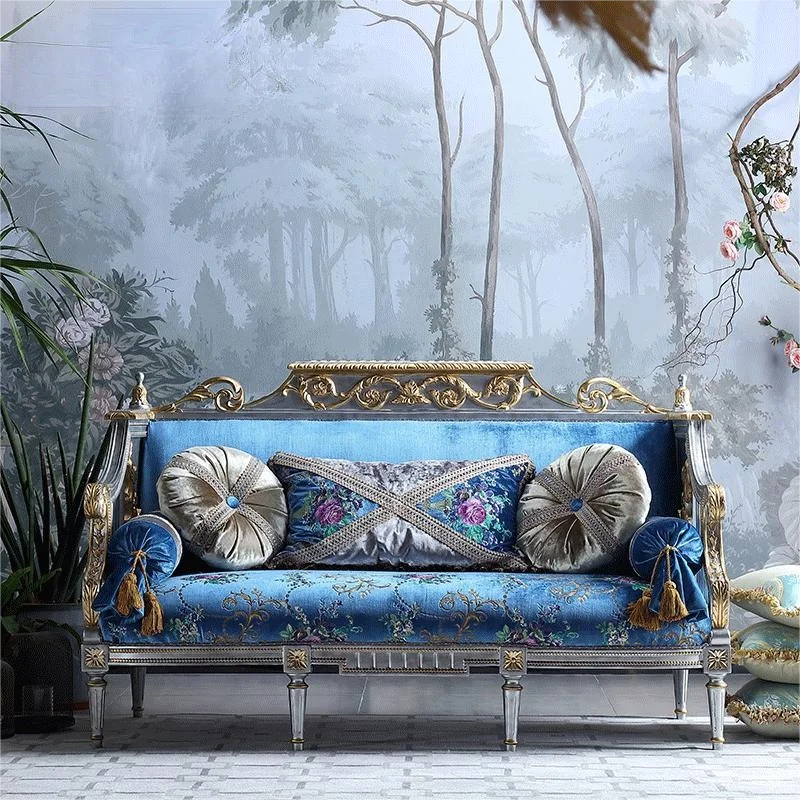 Palace French style sofa, classical high-end Rococo European style solid wood fabric sofa combination, high-end furniture