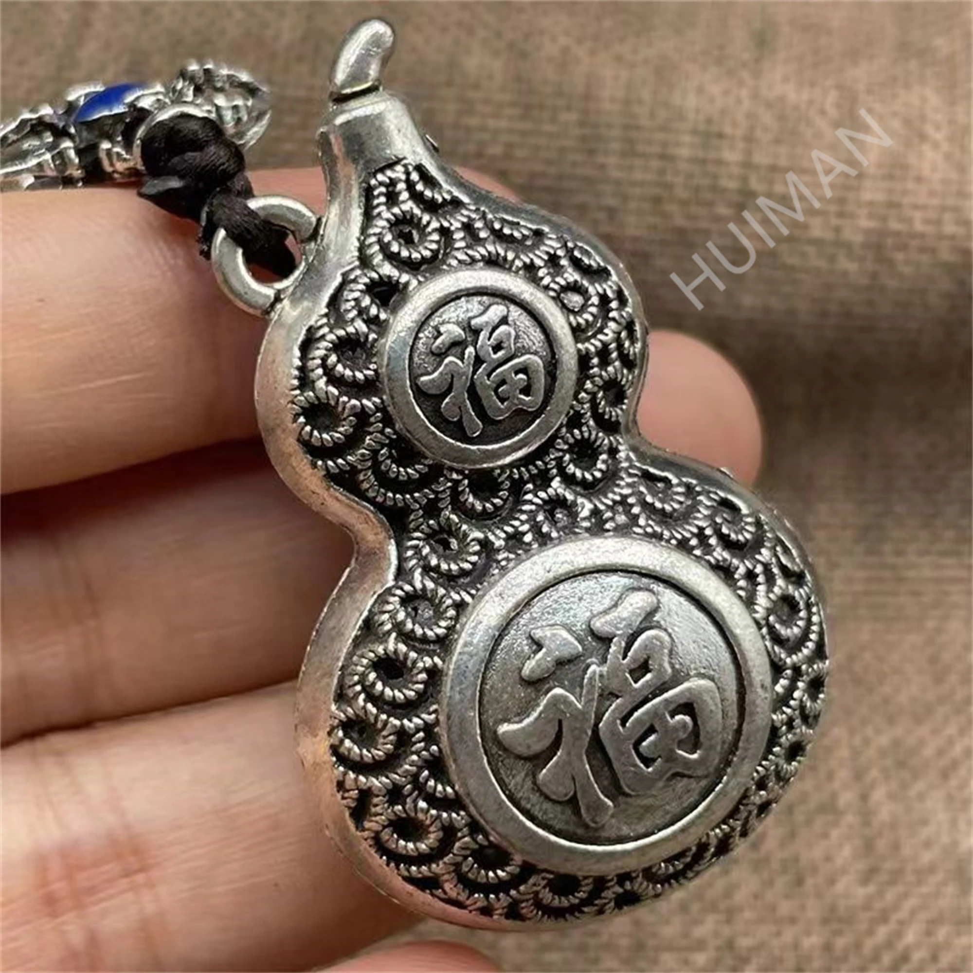 Free Delivery Elaborate Miao Silver Handmade Hollow Out Lucky Wealth“Cucurbit”Pendant Ornaments Metal Handicrafts Decorate