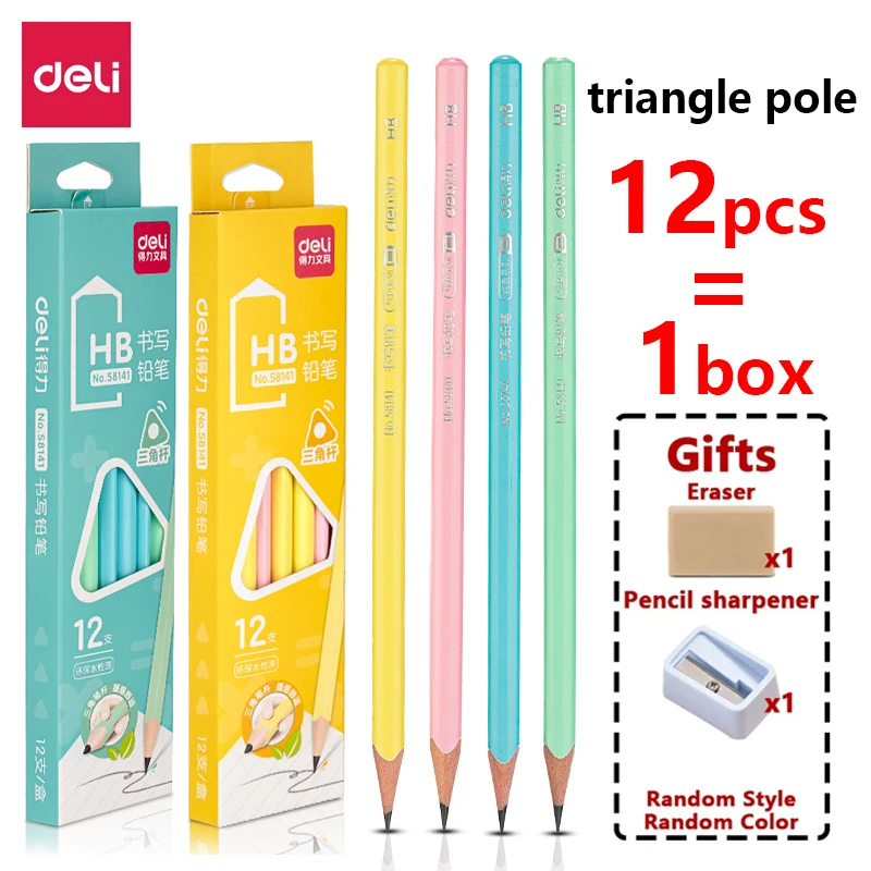 

Deli 58141 Pencil Triangle Pole Student And Child Hb Safe Writing Non-Toxic Pencil 12pcs/Box Office Learning Stationery Supplies