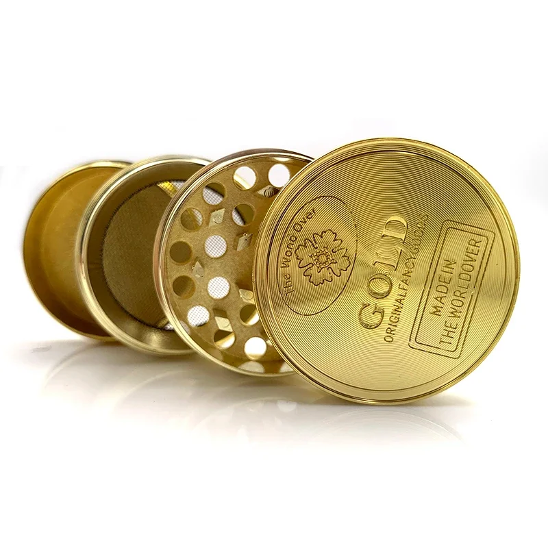 Gold Grinder 3/4 Parts Zinc Alloy 40mm Herb Grinder Crusher Pipe Hand Spice Grinder