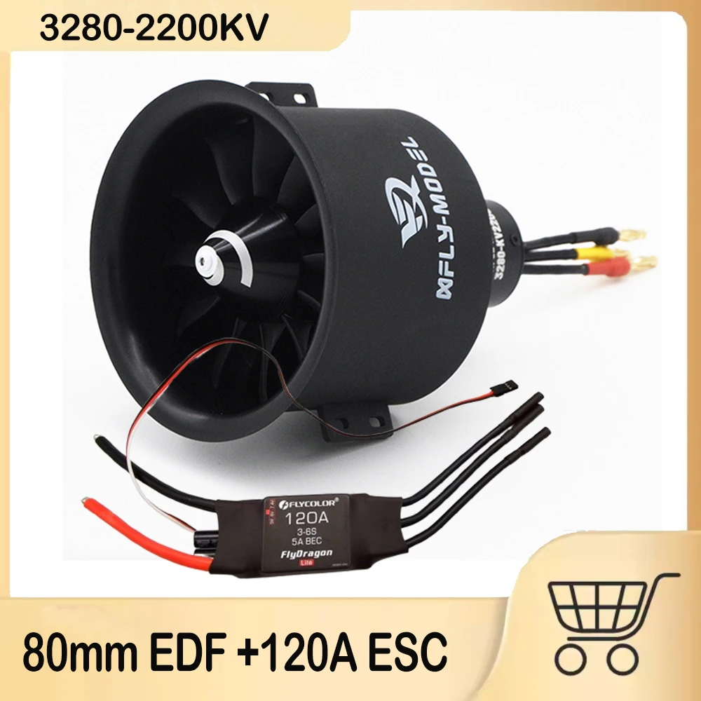 Ventilador Ductado X-FLY 80mm EDF com 12 Lâminas e Motor Brushless RC KV2200, Empuxo de 3400g e ESC de 120A para Aeronaves Jet 6S