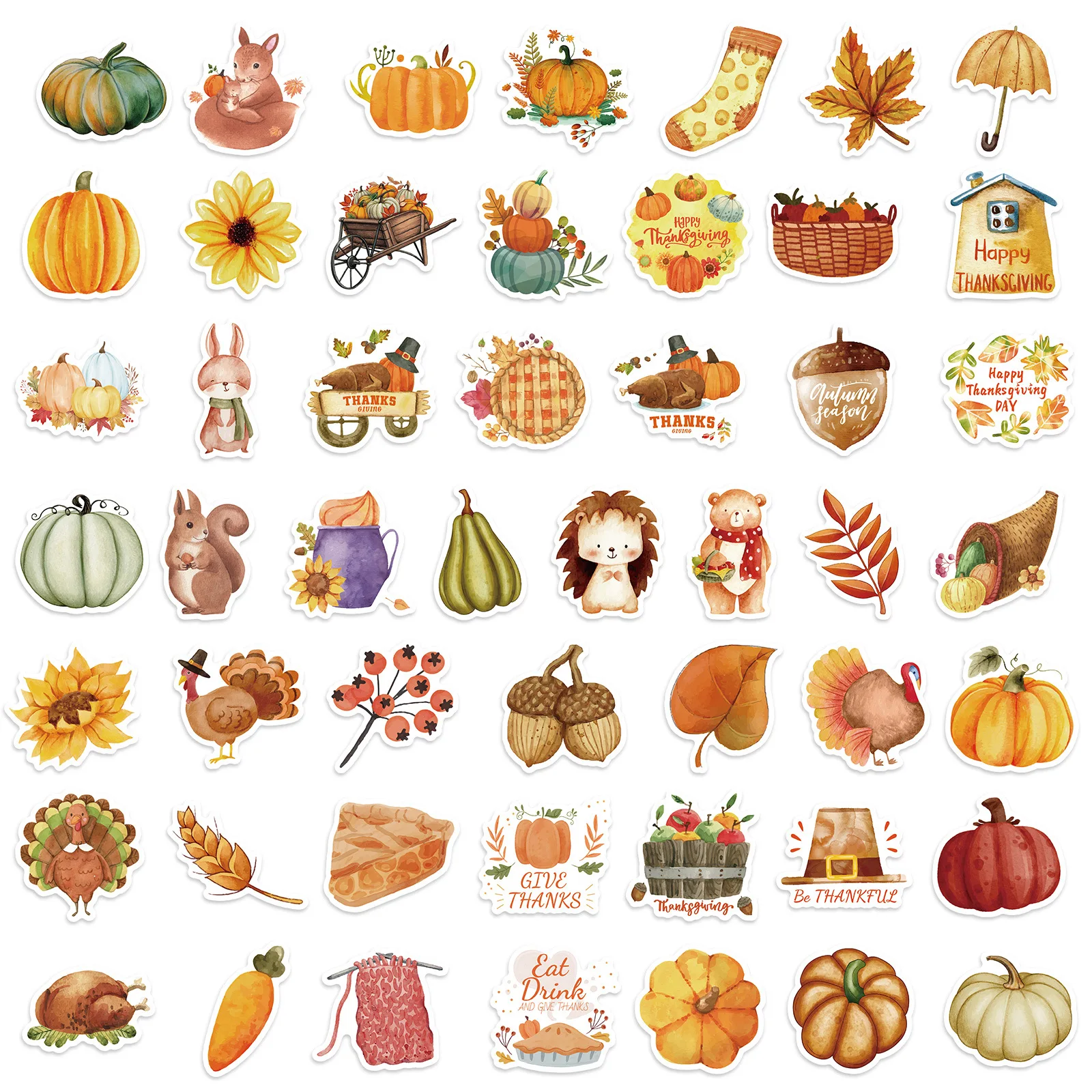 10/30/50/100 Stuks Goudgele Thanksgiving Dag Stickers Cartoon Sticker Pompoen Graffiti Stickers Diy Bagage Laptop Telefoon Gitaar