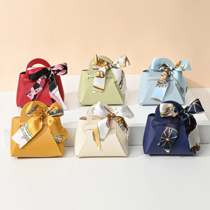 

20 Pieces Leather Gift Bag Bow Packaging Bag Wedding Gift Distribution Bag Candy Packaging Box Pink Mini Handbag