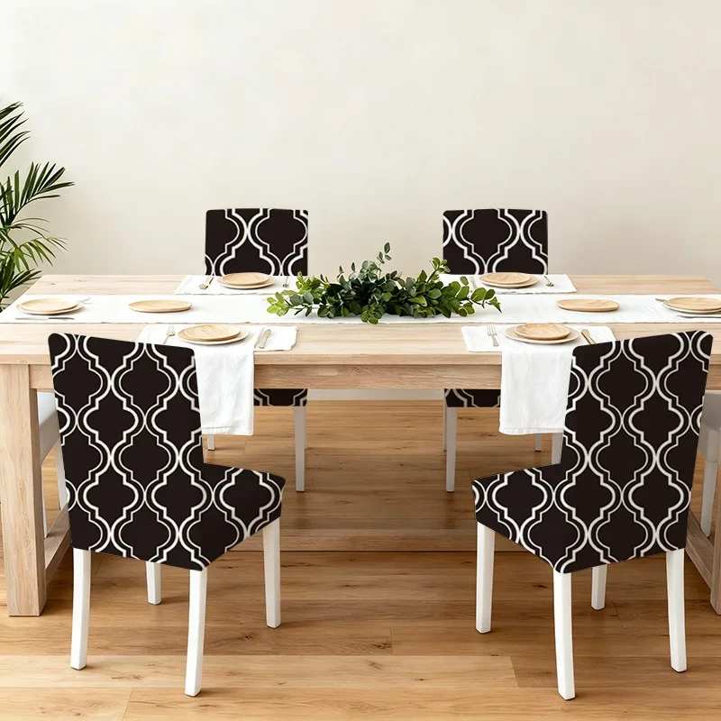 Waterproof Plaid Geometric Pattern Chair Cover Non Slip Oil Proof Printed Laminated Chair Cover Full Coverage Chair Protector