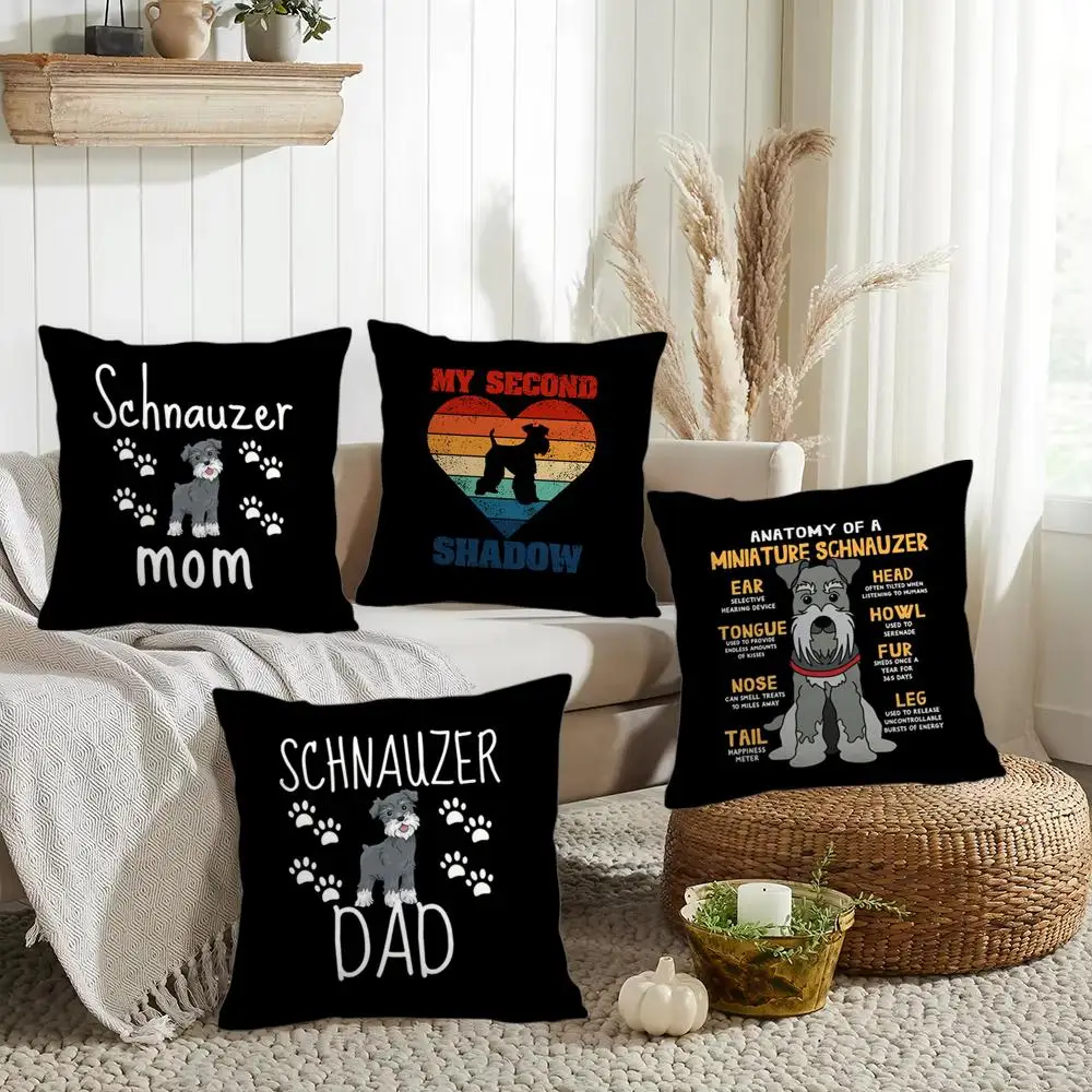 Miniature Schnauzer Dog Cushion Cover Double-Sided Printed Organic Linen Pillow Cover, Decorative for Sofa Home