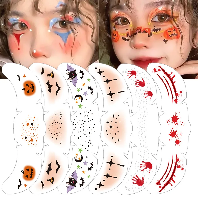 6Pcs Halloween Face Tattoo Sticker Hot Stamping Freckles Makeup Radiation Fake Freckles Christmas Temporary Tattoo Stickers