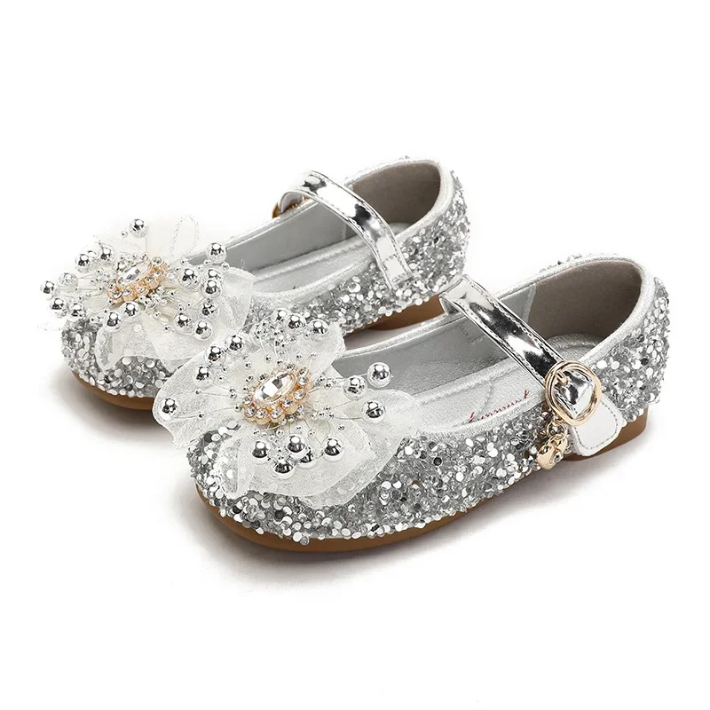 

Новая осенняя детская обувь, модная кожаная обувь принцессы с блестками и бантом для девочек, удобная детская повседневная обувь на мягкой подошве на плоской подошве